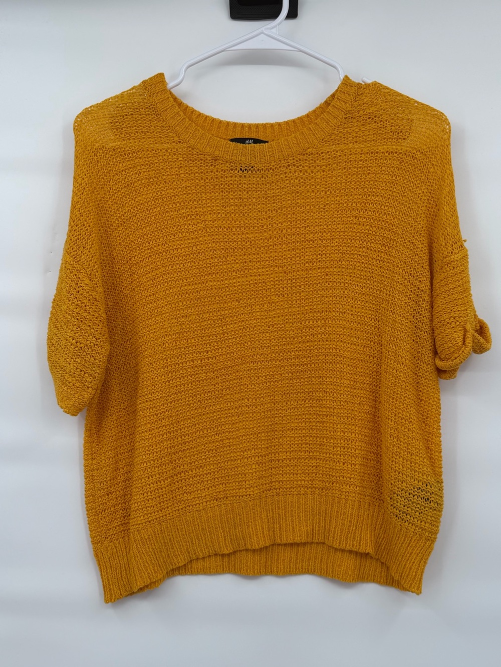 H&M mustard gold loose knit short sleeve sweater